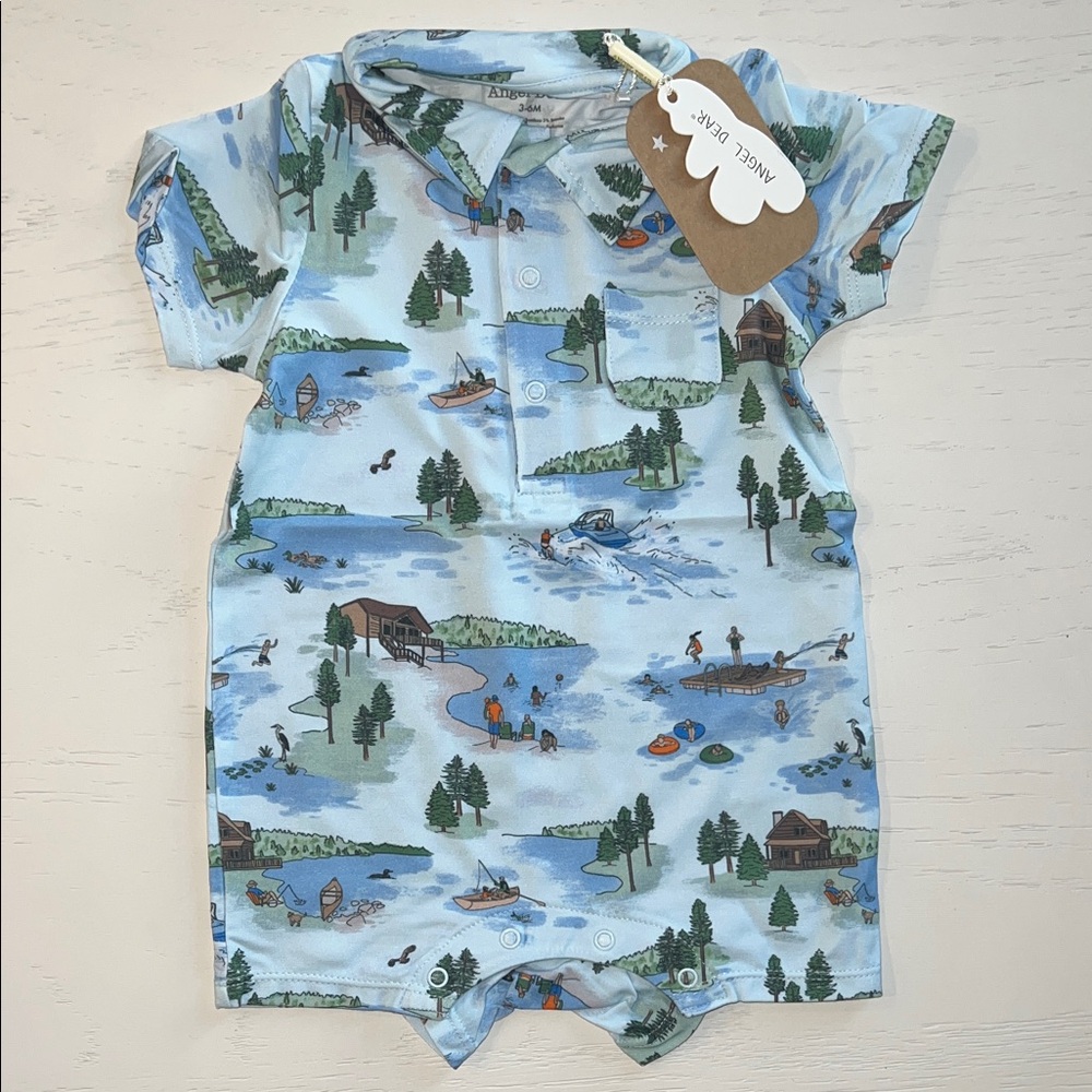Angel Dear Lake Print Polo Romper 3-6 6-12 12-18 18-24 months